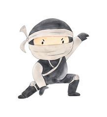 Watercolor ninja illustration for kids © Olga Listopad