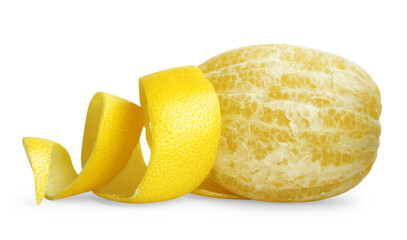 Fresh lemon and peel on white background. Citrus zest