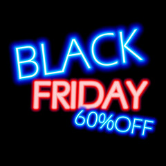 3D ILLUSTRATION,BLACK FRIDAY NEON 60 PERCENT OFF