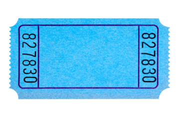 Blank blue ticket stub movie cinema raffle isolated transparent background photo PNG file