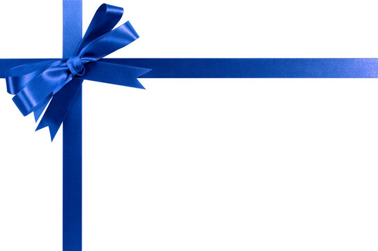 Blue gift ribbon and bow isolated horizontal transparent background photo  PNG file Stock Photo