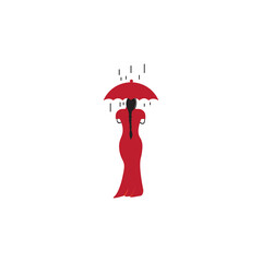 woman and rain wearing umbrella chinese illustration design vector design