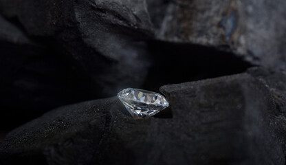 Diamonds are real, placed on black charcoal.