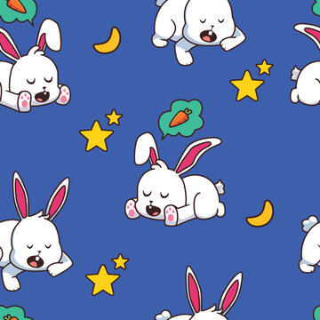 seamless pattern sleeping rabbit cartoon illustration