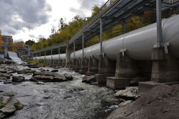 SHERBROOKE, QUEBEC, CANADA - October 10, 2022 Magog river Sherbrooke Abenakis hydroelectric power...