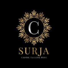 letter C vintage crest mandala vector logo design element