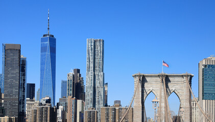 Freedom Tower, World Trade Center, New York City, Lower Manhattan, fountain, basin, water,...