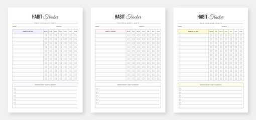 Weekly habit tracker. Printable Habits Tracker template. Daily habit tracker. Healthy habits planner. Planner Bundle Design. Planner Collection Set. Organizer & Schedule Planner. Monthly habit tracker