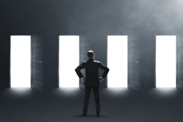 Fototapeta premium Business man standing 3d illustration on dark background