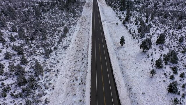 Aerial View of Mt. Shasta During Winter Season with Highway