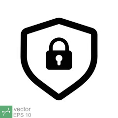 Shield and lock icon. Simple flat style. Secure, safe, computer protect, safety, web privacy concept. Vector illustration symbol isolated on white background. EPS 10.