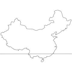 Continuous line drawing of map China vector line art illustration