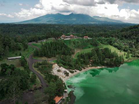 Linow lake view seen from above with several scenarios. Linow lake is located in the city of Tomohon, North Sulawesi Province, Indonesia.