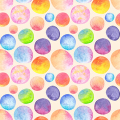 Abstract seamless pattern of colorful circles. Rainbow print for design. Wrapping paper, scrapbooking, children's party, cover, postcard, printing