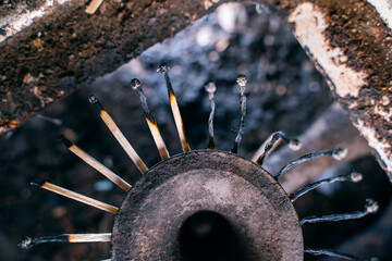 Limited resource for heating and cooking.Wooden matches instead of fire in the burner of a gas...