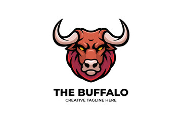 Buffalo Head with Horn Mascot Logo Character