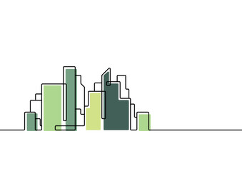 Fototapeta premium Continuous line drawing. City landscape modern on white background. Vector illustration