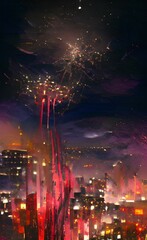 Fireworks above city