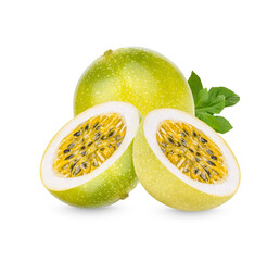 Passion fruit; Passiflora edulis with leaves isolated on transparent background. (.PNG)