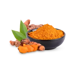 Fotobehang Fresh turmeric with leaves isolated on transparent background. (.PNG) © sathit