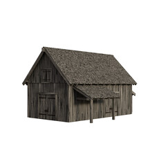 Illustration of an old peasant barn for collages or clip art, isolated on white background. 3D render-illustration.