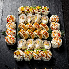 sushi on the black background