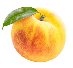 Peach fruit with leaf on white background, Sweet White Peach fruit on a branch over white Png File.