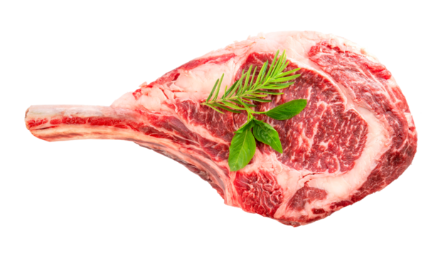Raw Tomahawk beef steak on white background, Tomahawk beef steak on white PNG File.