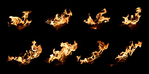 Fire, heat energy background, red, burning on a black background, 8 images.