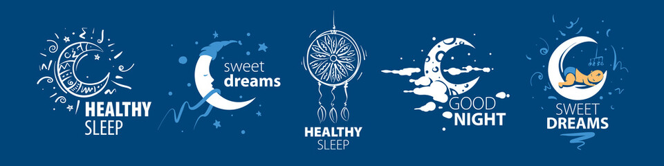 A set of drawn vector logos for healthy and sweet dreams