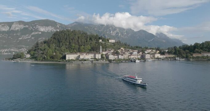 4K Aerial - Ferry leaving Bellagio, Lake Como, Italy