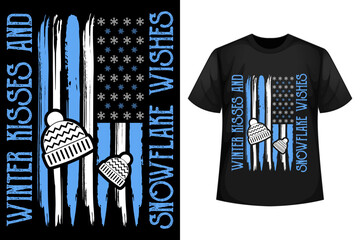 Winter kisses and snowflake wishes - Winter t-shirt design template