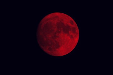 Total lunar eclipse red blood and  full moon eclipse  on space concept. 