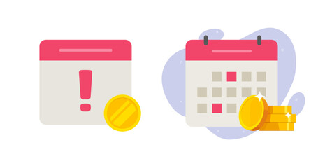 Calendar money payment recurring icon vector, annual subscription due date payday alert ui graphic, membership pay deadline reminder, salary day schedule notice, loan agenda notification target