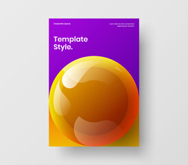 Vivid 3D spheres poster illustration. Bright book cover A4 vector design template.