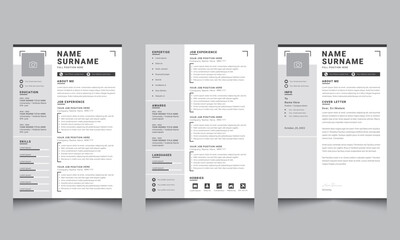 Professional Resume Layout with Cover Letter CV Templates Dark and Gray Sidebar Design