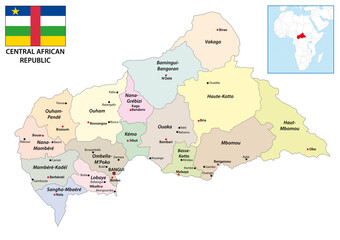 Administrative map of the Central African Republic with a flag - obrazy, fototapety, plakaty