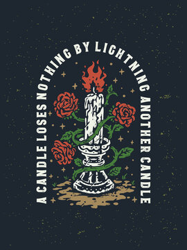Vintage romantic candle light and roses illustration