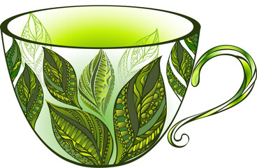 Cup with Green Tea - obrazy, fototapety, plakaty