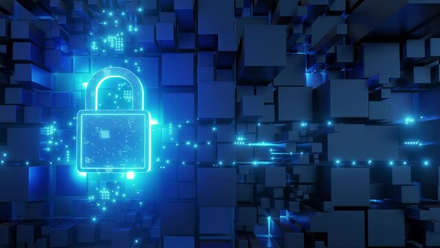 The padlock represents Privacy and security. technology background blue color