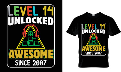 Level 14 unlocked Awesome..T-shirt design template.