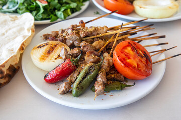 Traditional delicious Turkish foods; skewers (Turkish name; cop sis)