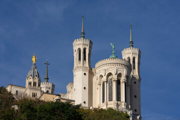 Fototapeta na wymiar View of Notre-Dame-de-Fourviere basilica in Lyon