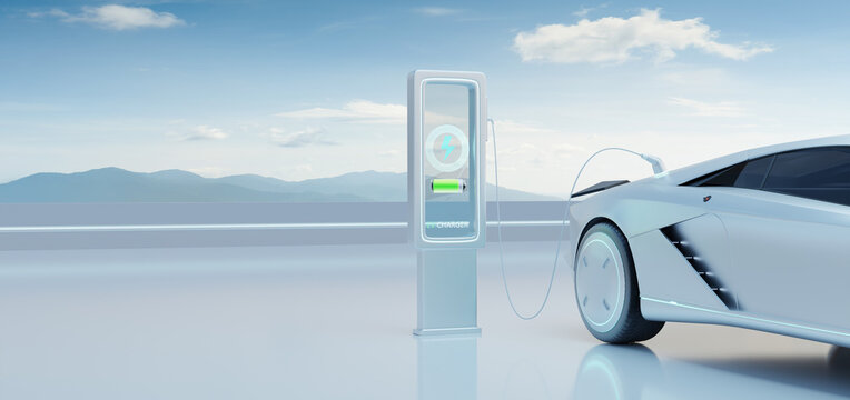 EV Car charging with modern UI control information display charging station
