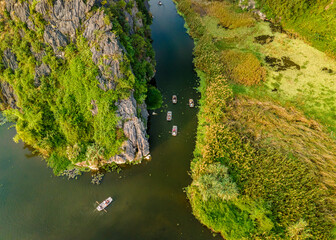 Aerial view of Van Long Natural Reserve, Vietnam