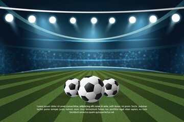 Realistic soccer football stadium illustration with 3d soccer ball