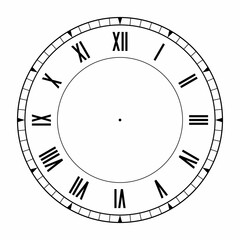 Vintage round clock roman hour time watch antique retro old, silhouette, vector