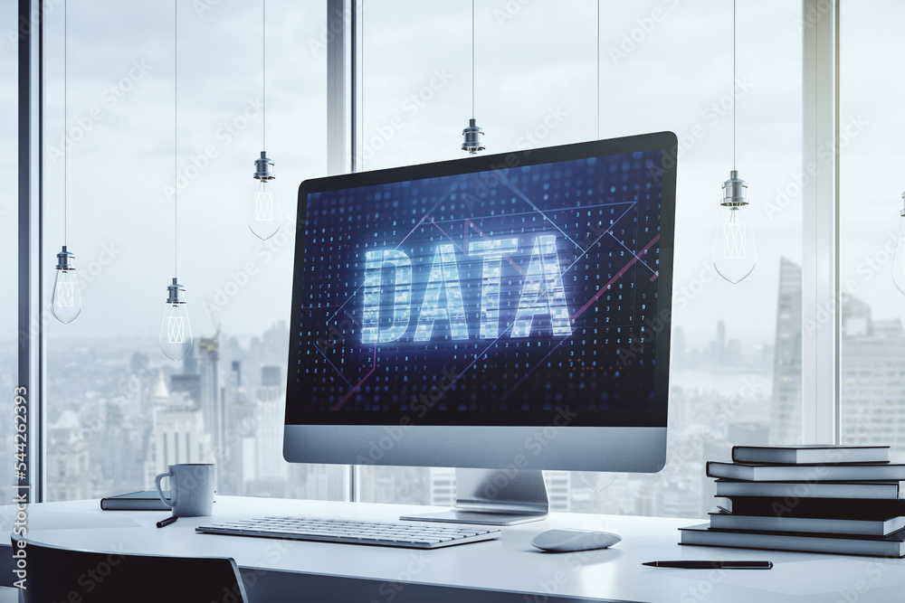 Aufkleber creative data word sign on modern laptop screen. 3d rendering