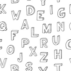 english alphabet kids seamless pattern hand drawn. vector. letters, written, font