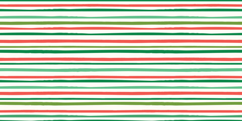 Christmas stripe pattern background border. Festive vector seamless repeat of horizontal hand drawn textured lines. 
